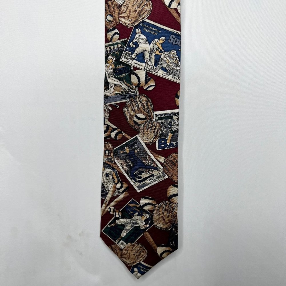 Andre Valetino Men’s Necktie 4" 100% Silk Baseball Maroon Blue Brown Beige Tie